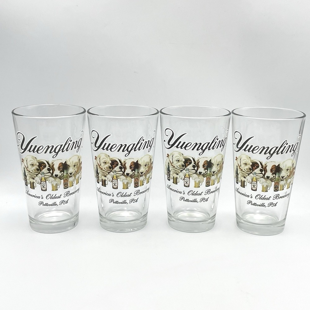 Set Of 4 Yuengling America's Oldest Brewery Puppy Pint Glasses 5.75" Pottsville